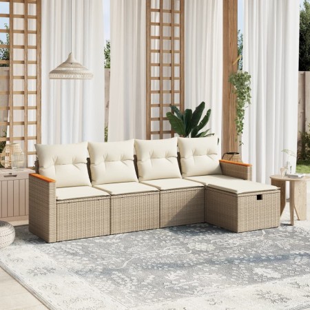 Gartensofa-Set mit Kissen, 5-teilig, beiges synthetisches Rattan von , Gartensets - Ref: Foro24-3265286, Preis: 390,03 €, Rab...