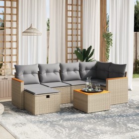 Gartensofa-Set mit beigem Kissenmix, 7-teilig aus PE-Rattan von , Gartensets - Ref: Foro24-3265308, Preis: 461,16 €, Rabatt: %