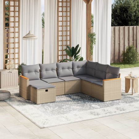 Gartensofa-Set mit beigem Kissenmix, 7-teilig aus PE-Rattan von , Gartensets - Ref: Foro24-3265329, Preis: 468,34 €, Rabatt: %