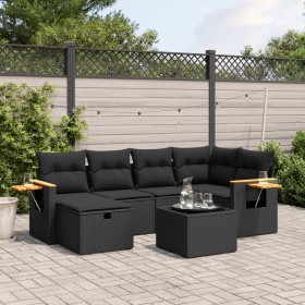 7-teiliges Garten-Essset und schwarze Kissen aus synthetischem Rattan von , Gartensets - Ref: Foro24-3265521, Preis: 423,74 €...