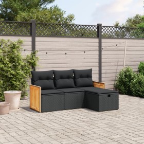 4-teilige Gartensofagarnitur mit schwarzen synthetischen Rattankissen von , Gartensets - Ref: Foro24-3265703, Preis: 245,32 €...