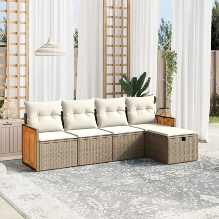 Gartensofa-Set mit Kissen, 5-teilig, beiges synthetisches Rattan von , Gartensets - Ref: Foro24-3265720, Preis: 395,72 €, Rab...