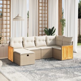 Gartensofa-Set mit Kissen, 6-teilig, beiges synthetisches Rattan von , Gartensets - Ref: Foro24-3265734, Preis: 518,99 €, Rab...