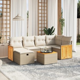 7-teiliges Gartensofa-Set und beigefarbene synthetische Rattankissen von , Gartensets - Ref: Foro24-3265741, Preis: 582,37 €,...