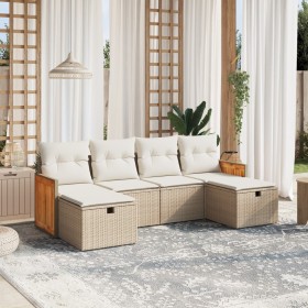 Gartensofa-Set mit Kissen, 6-teilig, beiges synthetisches Rattan von , Gartensets - Ref: Foro24-3265776, Preis: 459,10 €, Rab...