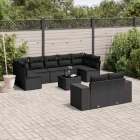 Set de sofás de jardín 10 pzas cojines ratán sintético negro de , Conjuntos de jardín - Ref: Foro24-3223024, Precio: 650,92 €...