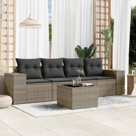 Gartensofa-Set mit Kissen, 5-teilig, graues synthetisches Rattan von , Modulare Sofas für den Außenbereich - Ref: Foro24-3222...