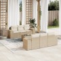 7-teiliges Gartensofa-Set und beigefarbene synthetische Rattankissen von , Modulare Sofas für den Außenbereich - Ref: Foro24-...