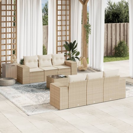 Set sofás de jardín 7 piezas y cojines ratán sintético beige de , Sofás modulares de exterior - Ref: Foro24-3222307, Precio: ...