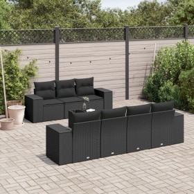 8-teiliges Gartensofa-Set und schwarze synthetische Rattankissen von , Modulare Sofas für den Außenbereich - Ref: Foro24-3222...