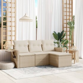 Gartensofa-Set mit Kissen, 4-teilig, beiges synthetisches Rattan von , Gartensets - Ref: Foro24-3220067, Preis: 312,99 €, Rab...