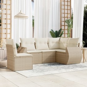 Gartensofa-Set mit Kissen, 5-teilig, beiges synthetisches Rattan von , Gartensets - Ref: Foro24-3221367, Preis: 514,99 €, Rab...