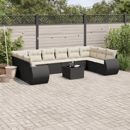 Set de sofás de jardín 11 pzas y cojines ratán sintético negro de , Sofás modulares de exterior - Ref: Foro24-3221875, Precio...