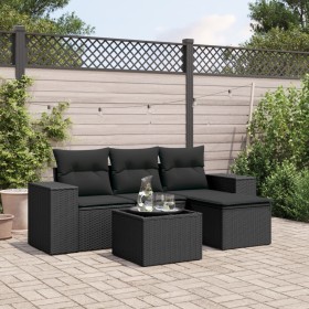 5-teiliges Gartenmöbel-Set und schwarze synthetische Rattankissen von , Modulare Sofas für den Außenbereich - Ref: Foro24-322...