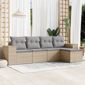 Garden sofa set with cushions 5 pieces beige synthetic rattan by , Modular outdoor sofas - Ref: Foro24-3222488, Price: 345,62...