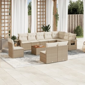 Set de sofás de jardín 11pzas con cojines ratán sintético beige de , Sofás modulares de exterior - Ref: Foro24-3224616, Preci...