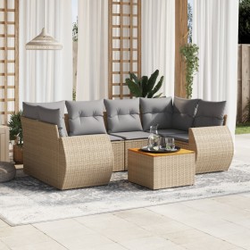 7-teiliges Gartensofa-Set und beige synthetische Rattankissen von , Gartensets - Ref: Foro24-3224904, Preis: 492,85 €, Rabatt: %