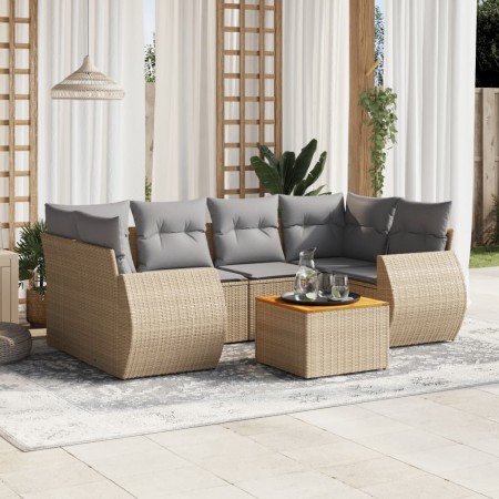 7-teiliges Gartensofa-Set und beige synthetische Rattankissen von , Gartensets - Ref: Foro24-3224904, Preis: 491,37 €, Rabatt: %