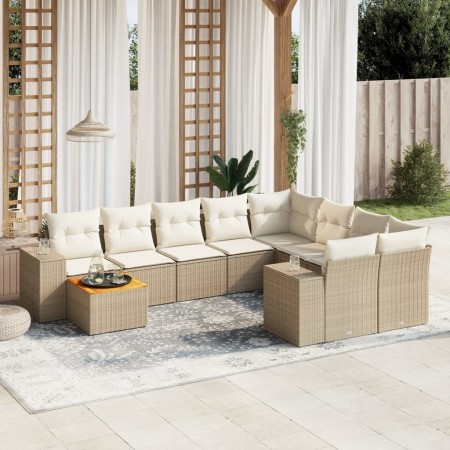 Gartensofa-Set mit beigen Kissen, 10-teilig, synthetisches Rattan von , Gartensets - Ref: Foro24-3225610, Preis: 766,78 €, Ra...