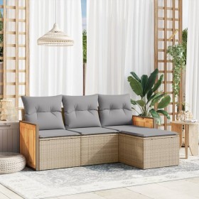 Gartensofa-Set mit Kissen, 4-teilig, beiges synthetisches Rattan von , Gartensets - Ref: Foro24-3227585, Preis: 288,98 €, Rab...