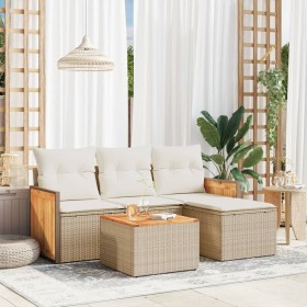 Gartensofa-Set mit Kissen, 5-teilig, beiges synthetisches Rattan von , Gartensets - Ref: Foro24-3227591, Preis: 361,27 €, Rab...