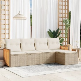 Gartensofa-Set mit Kissen, 5-teilig, beiges synthetisches Rattan von , Gartensets - Ref: Foro24-3227598, Preis: 373,53 €, Rab...