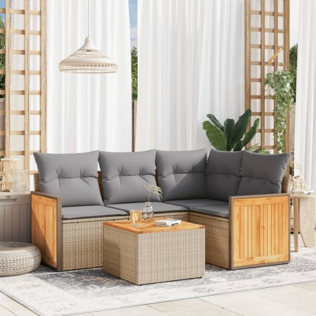 Gartensofa-Set mit Kissen, 5-teilig, beiges synthetisches Rattan von , Gartensets - Ref: Foro24-3227620, Preis: 384,99 €, Rab...