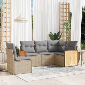 Gartensofa-Set mit Kissen, 5-teilig, beiges synthetisches Rattan von , Gartensets - Ref: Foro24-3227655, Preis: 377,91 €, Rab...