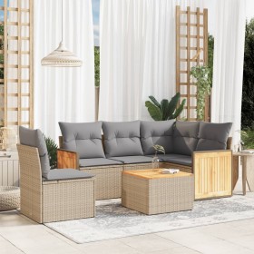 Gartensofa-Set mit Kissen, 6-teilig, beiges synthetisches Rattan von , Gartensets - Ref: Foro24-3227662, Preis: 435,99 €, Rab...