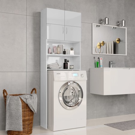 Glossy white washing machine cabinet 64x25.5x190 cm by vidaXL, Accessories for washing machines and dryers - Ref: Foro24-8000...