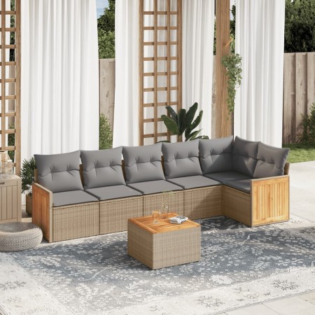 7-teiliges Gartensofa-Set und beigefarbene synthetische Rattankissen von , Gartensets - Ref: Foro24-3227676, Preis: 497,29 €,...