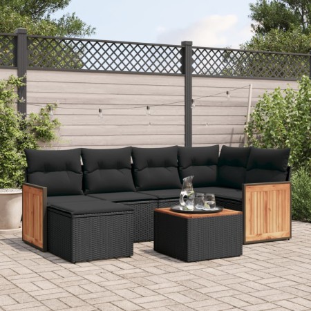 7-teiliges Garten-Essset und schwarze Kissen aus synthetischem Rattan von , Gartensets - Ref: Foro24-3227861, Preis: 414,75 €...