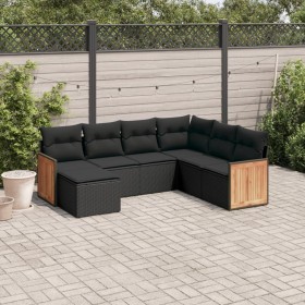 7-teiliges Garten-Essset und schwarze Kissen aus synthetischem Rattan von , Gartensets - Ref: Foro24-3227882, Preis: 453,06 €...