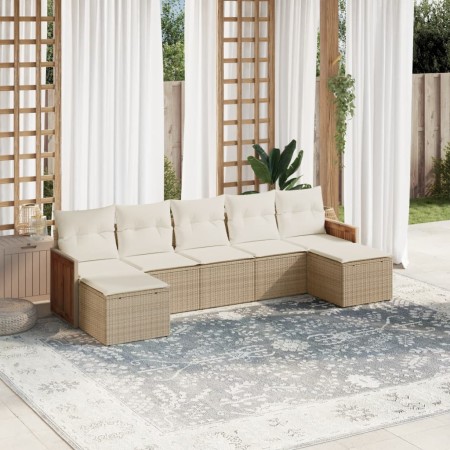 7-teiliges Gartensofa-Set und beigefarbene synthetische Rattankissen von , Gartensets - Ref: Foro24-3227913, Preis: 494,68 €,...