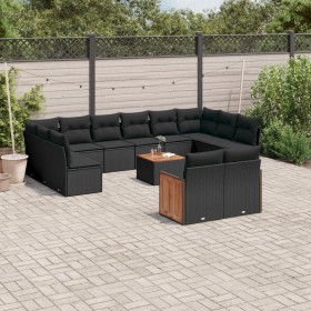 Garden sofa and cushion set 13 pieces black synthetic rattan by , Garden sets - Ref: Foro24-3228127, Price: 843,24 €, Discoun...