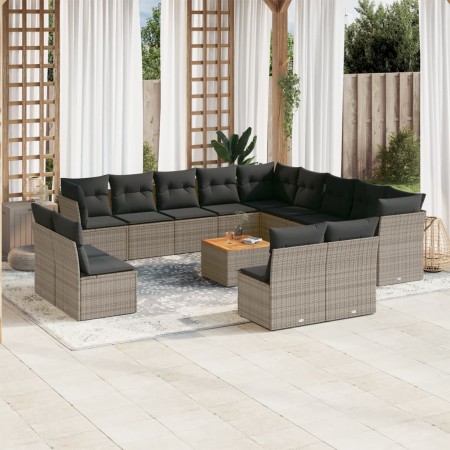 Set de sofás de jardín 14 pzas con cojines ratán sintético gris de , Conjuntos de jardín - Ref: Foro24-3256270, Precio: 857,5...