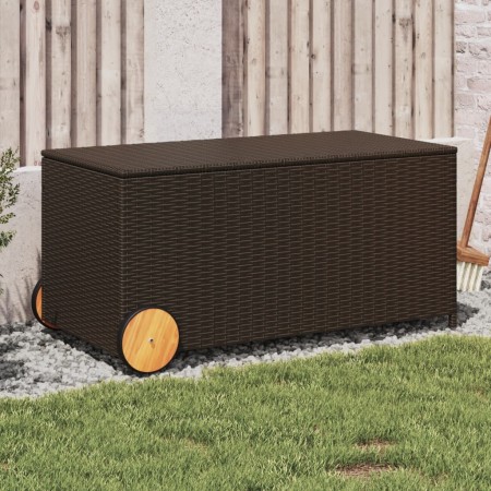 Garden storage box with wheels brown PE rattan 190L by , Outdoor storage boxes - Ref: Foro24-365325, Price: 97,57 €, Discount: %