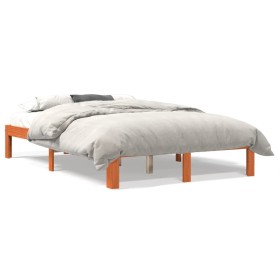 Solid wax brown pine wood bed frame 140x200 cm by , Beds and slatted bases - Ref: Foro24-844171, Price: 119,99 €, Discount: %