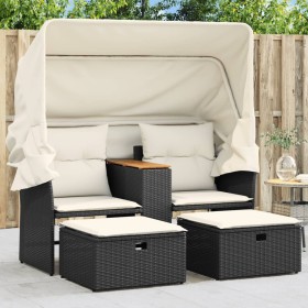 2-Sitzer-Gartensofa mit Markise und schwarzen PE-Rattanhockern von , Outdoor-Sofas - Ref: Foro24-365800, Preis: 388,88 €, Rab...