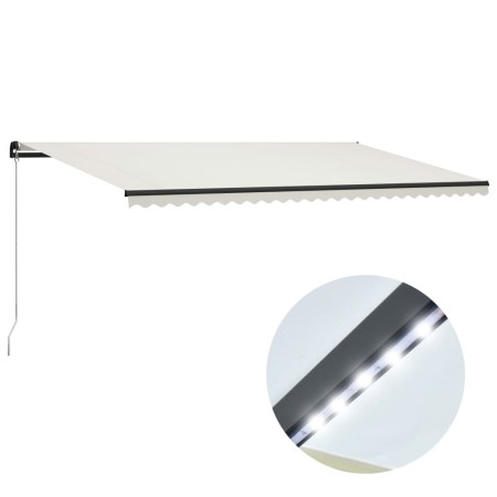 Toldo retráctil manual con luz LED color crema 600x300 cm de , Toldos - Ref: Foro24-3055234, Precio: 496,16 €, Descuento: %