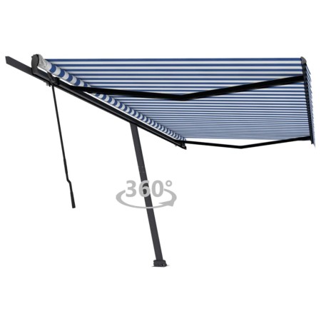 Toldo de pie retráctil manual azul y blanco 500x350 cm de , Toldos - Ref: Foro24-3069856, Precio: 555,73 €, Descuento: %