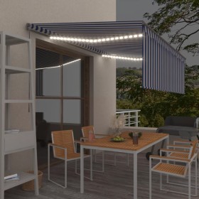 Manual retractable awning with blind and blue and white LED 4x3 m by , Awnings - Ref: Foro24-3069421, Price: 413,59 €, Discou...