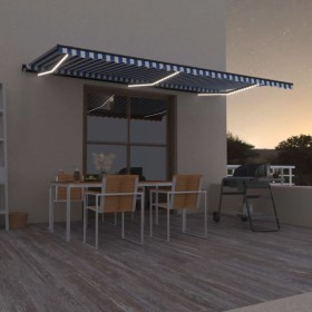 Toldo retráctil manual con luz LED azul y blanco 600x350 cm de , Toldos - Ref: Foro24-3069241, Precio: 638,99 €, Descuento: %