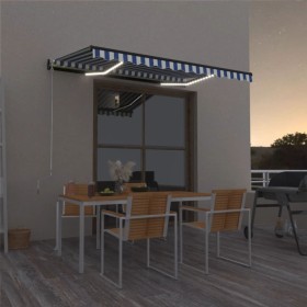 Manual retractable awning with blue and white LED 400x300 cm by , Awnings - Ref: Foro24-3069101, Price: 364,36 €, Discount: %