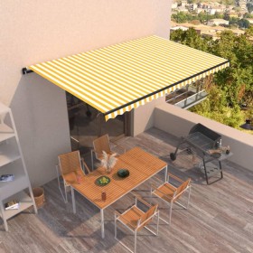 Toldo retráctil manual amarillo y blanco 500x350 cm de , Toldos - Ref: Foro24-3069218, Precio: 493,99 €, Descuento: %