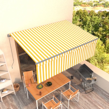 Manual retractable awning with yellow and white blinds 4.5x3 m by , Awnings - Ref: Foro24-3069438, Price: 332,51 €, Discount: %