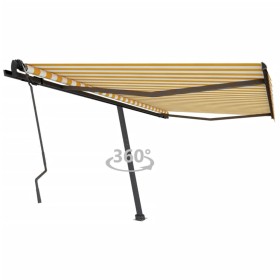 Toldo de pie retráctil manual amarillo y blanco 450x350 cm de , Toldos - Ref: Foro24-3069838, Precio: 512,48 €, Descuento: %