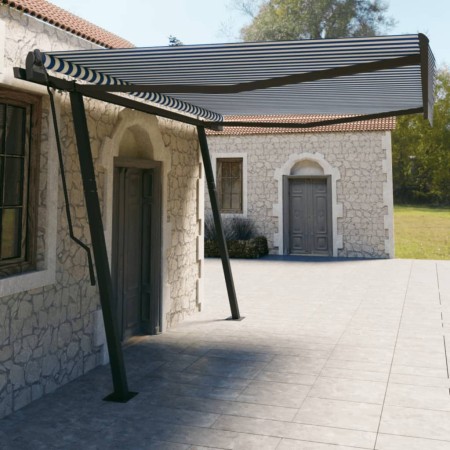 Manual retractable awning with blue and white poles 4.5x3 m by , Awnings - Ref: Foro24-3070156, Price: 482,20 €, Discount: %