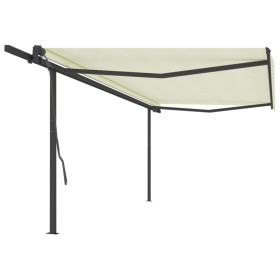 Manual retractable awning with cream poles 5x3 m by , Awnings - Ref: Foro24-3070177, Price: 609,99 €, Discount: %