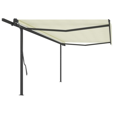 Toldo retráctil manual con postes color crema 5x3 m de , Toldos - Ref: Foro24-3070177, Precio: 609,99 €, Descuento: %